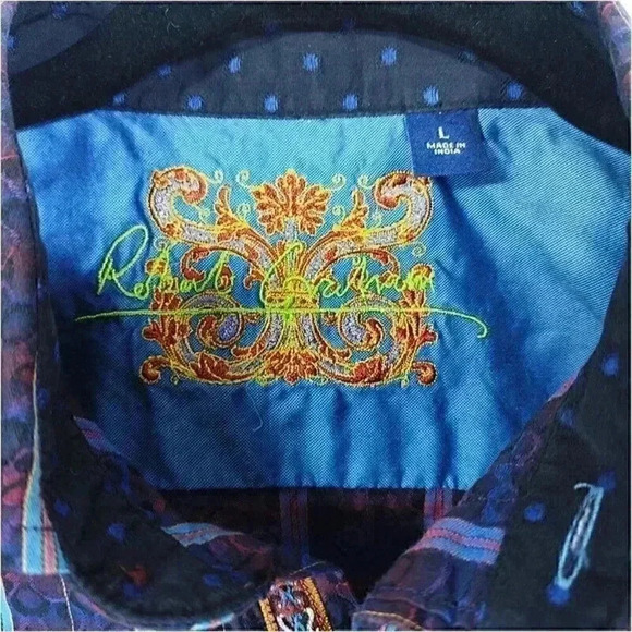 Robert Graham Button Shirt Men's Large Long Sleeve Cotton Embroidery Striped - Picture 3 of 4